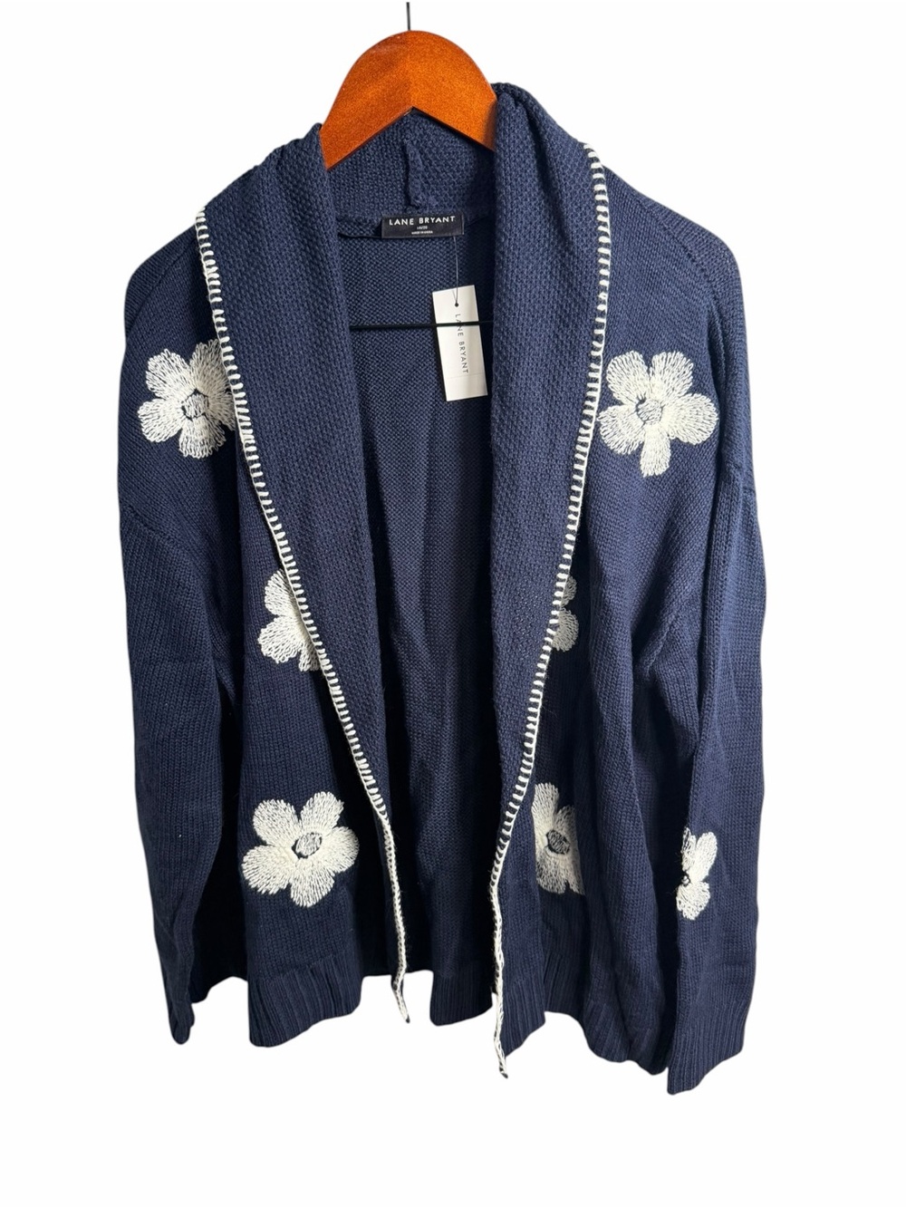 Lane Bryant Navy Open-Front Cardigan with Cream Floral Knit 18/20 New - Picture 2 of 9